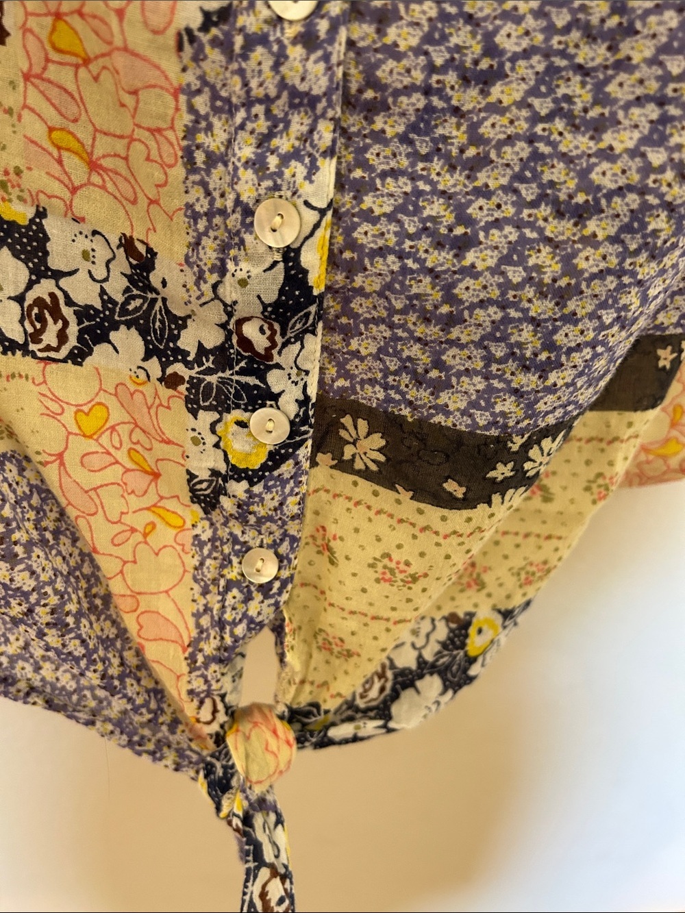 Natural Life Patchwork Floral Tie-Front Top - Blue, Cream, Yellow - Picture 5 of 5